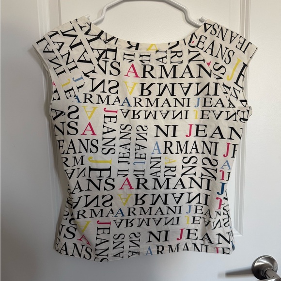 Armani Jeans Vintage Y2K Women's Multicolor Logo Graphic Top - Picture 2 of 6